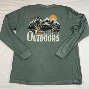 Barstool Sports Outdoors T Shirt Mens Size L Green Faded Long Sleeve Graphic Tee